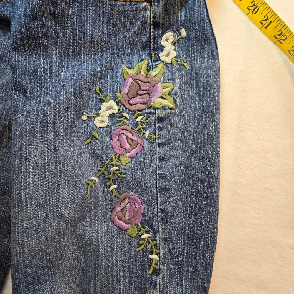 Y2K Floral‎ Embroidered Jeans Womens Sz 8 30x29 Stretch Boho Festival Twee Artsy